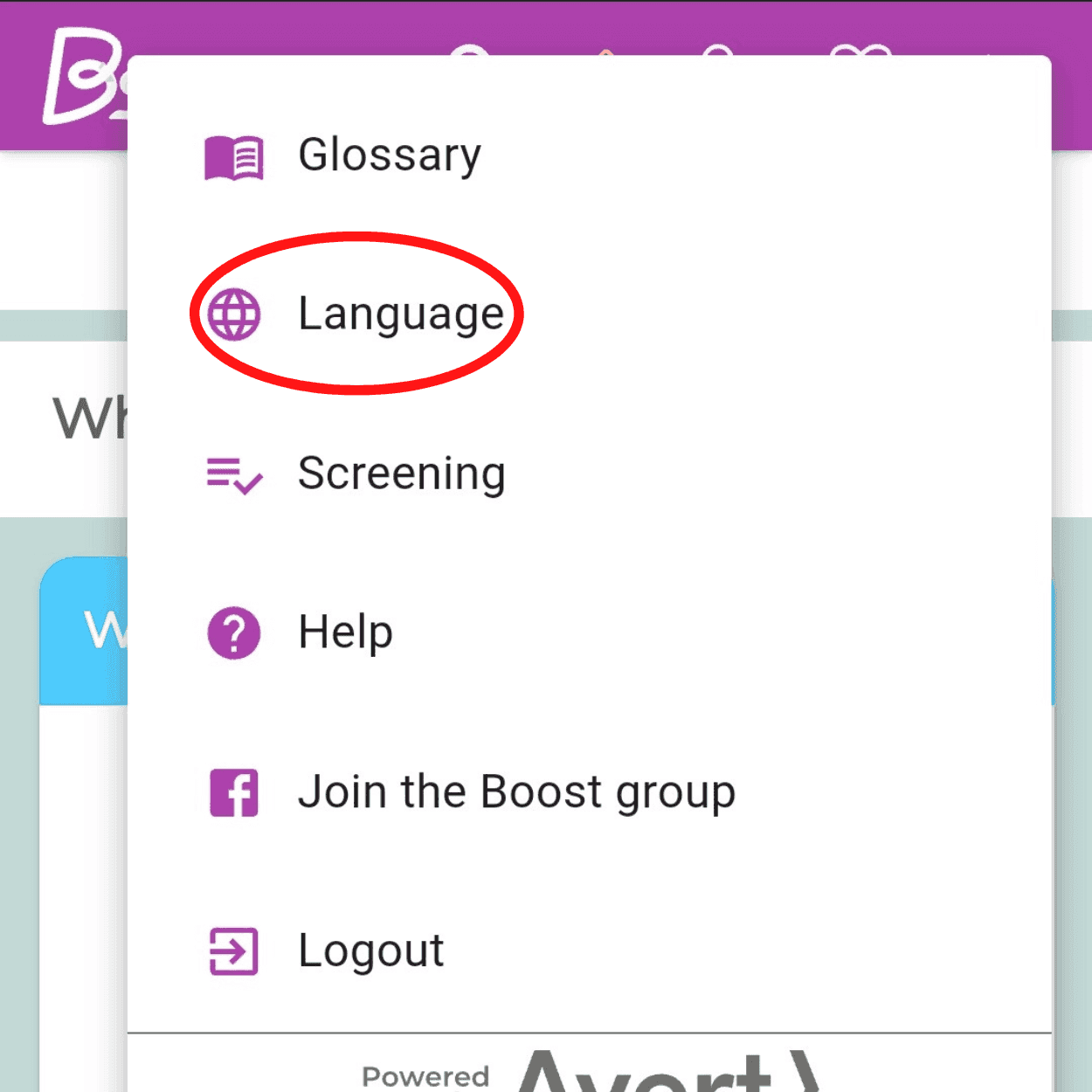 Machine Language Select Menu Choose language from the top menu.